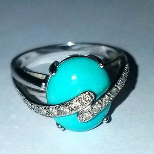 LeVian 14K WG Sleeping Beauty Turquoise and Diamond Ring Size 7     ****SOLD****